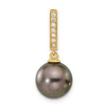 Load image into Gallery viewer, 14k Gold Black Tahitian Pearl and Diamond Dangle Pendant Fine Color Jewels QG, tahiti pearl pendant, tahitian black pearl pendant, tahitian pendant