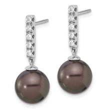 Load image into Gallery viewer, 14k Gold Tahitian Black Pearl Diamond Drop Earrings