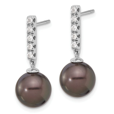 14k Gold Tahitian Black Pearl Diamond Drop Earrings