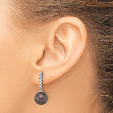 Load image into Gallery viewer, 14k Gold Tahitian Black Pearl Diamond Drop Earrings