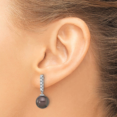 14k Gold Tahitian Black Pearl Diamond Drop Earrings