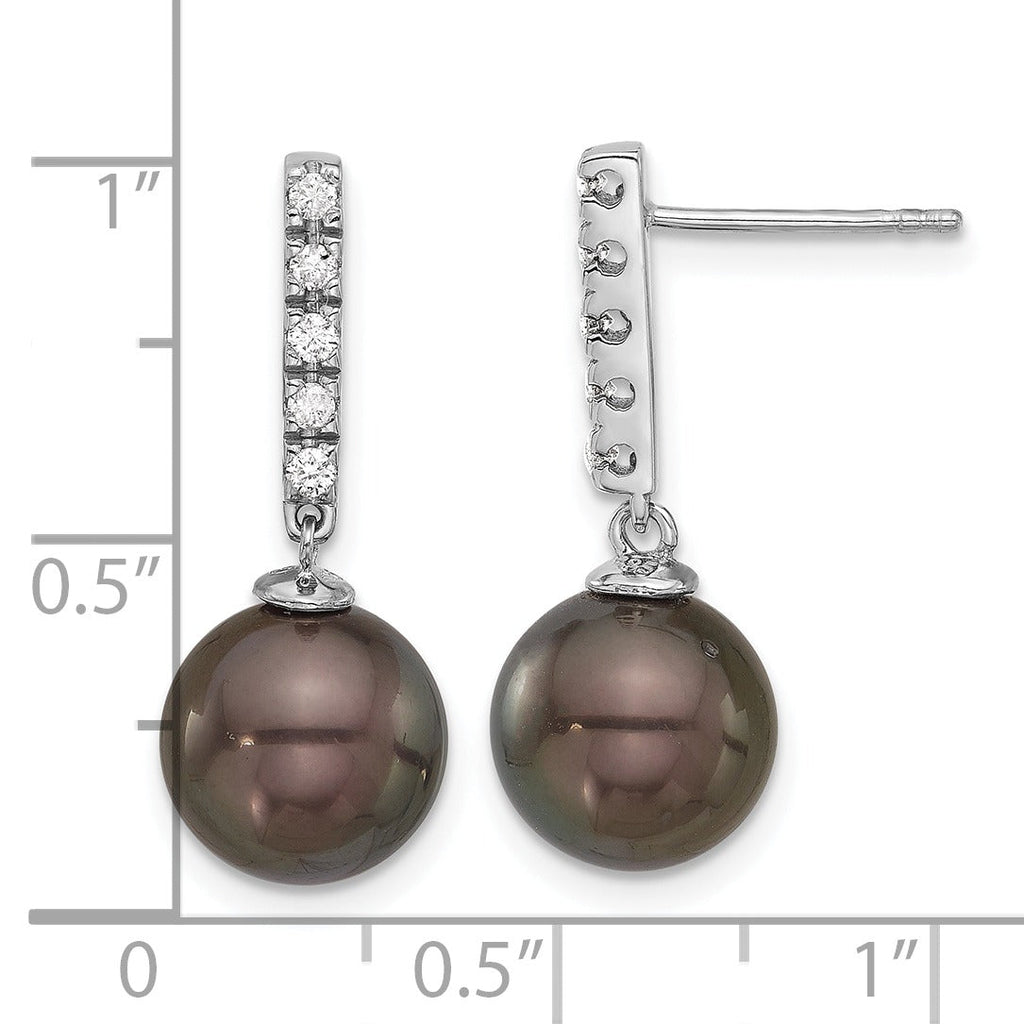 14k Gold Tahitian Black Pearl Diamond Drop Earrings