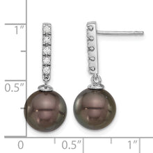 Load image into Gallery viewer, 14k Gold Tahitian Black Pearl Diamond Drop Earrings