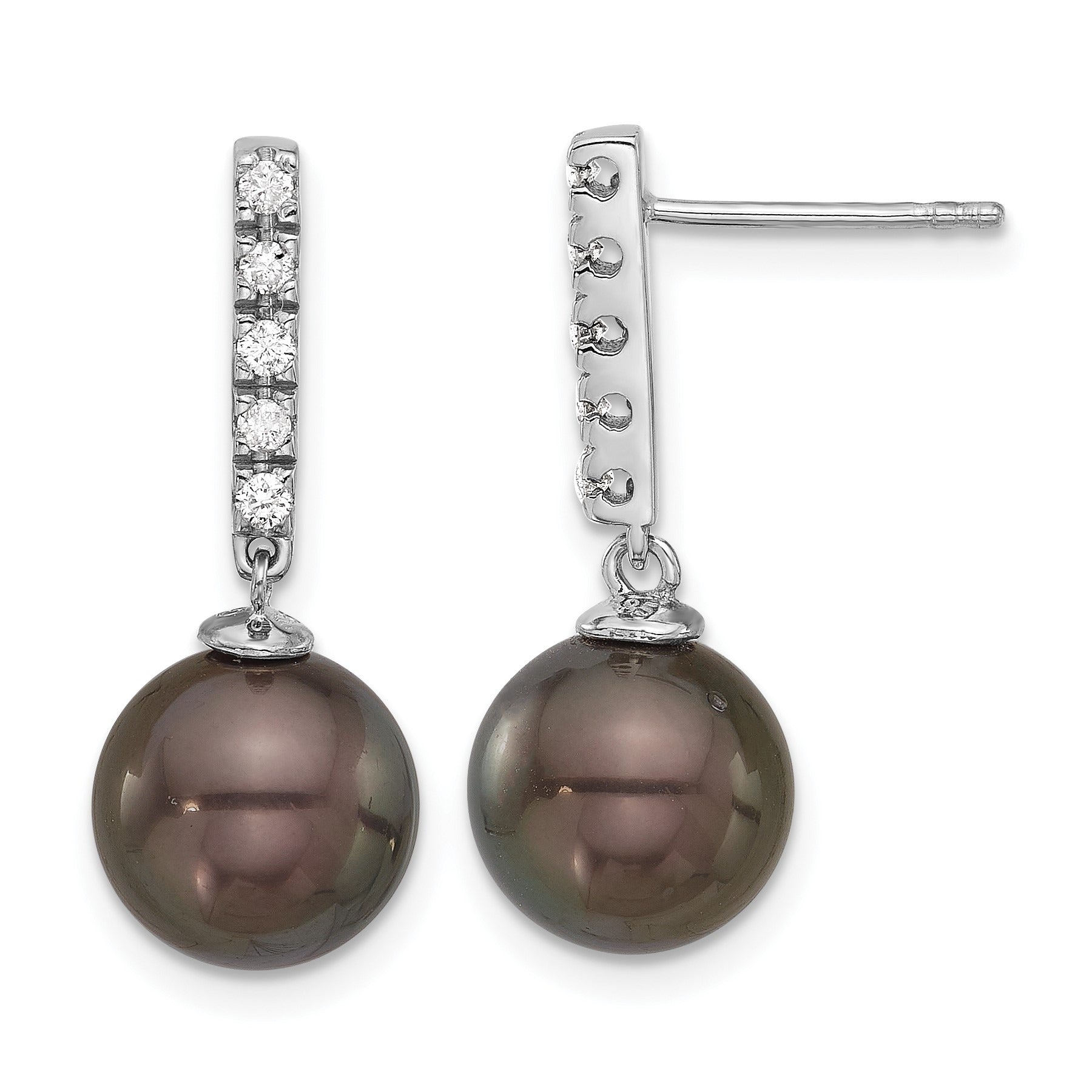 14k Gold Tahitian Black Pearl Diamond Drop Earrings
