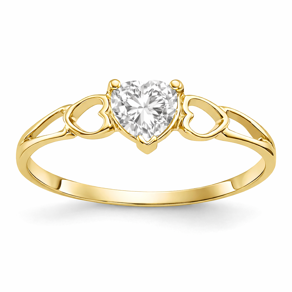 Gold Genuine Heart Birthstone Ring