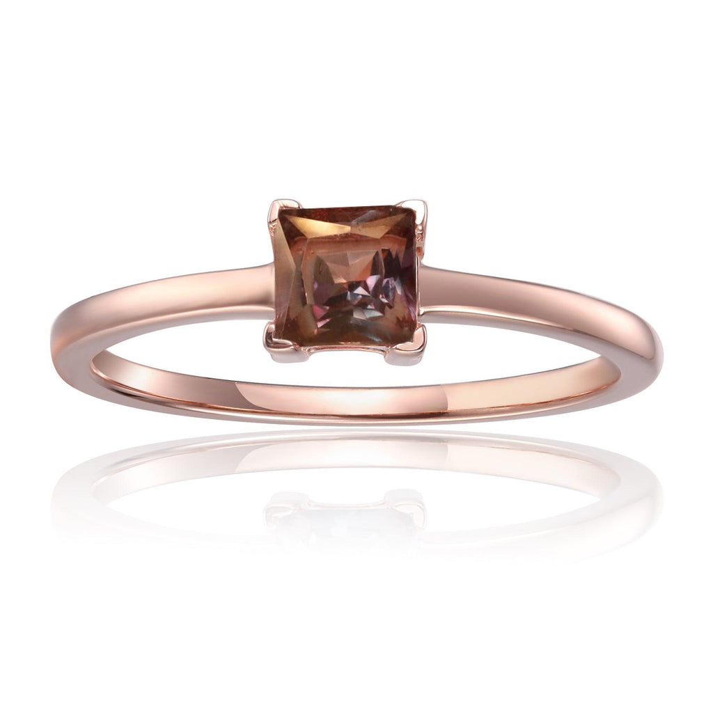 Alexandrite Solitaire Ring in Rose Gold Plated Sterling Silver - FineColorJewels