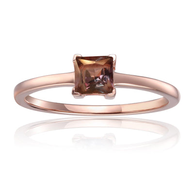 Alexandrite Solitaire Ring in Rose Gold Plated Sterling Silver - FineColorJewels