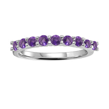 Load image into Gallery viewer, Stackable Sterling Silver Round Amethyst Ring, half eternity ring design, purple gemstone ring, amethyst and sterling silver ring