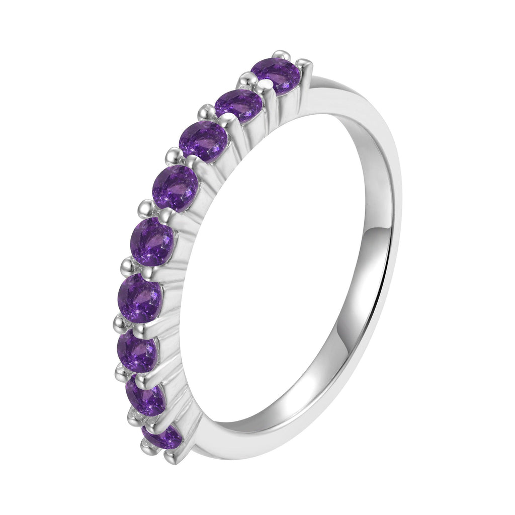 Stackable Sterling Silver Round Amethyst Ring 