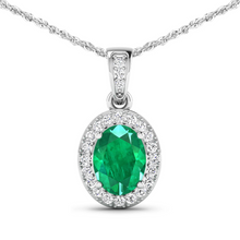 Load image into Gallery viewer, 14K White Gold Zambian Emerald halo Pendant