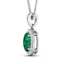 Load image into Gallery viewer, 14K White Gold Zambian Emerald halo Pendant