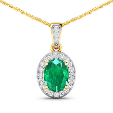 Load image into Gallery viewer, 14K Yellow Gold Zambian Emerald Diamond Pendant