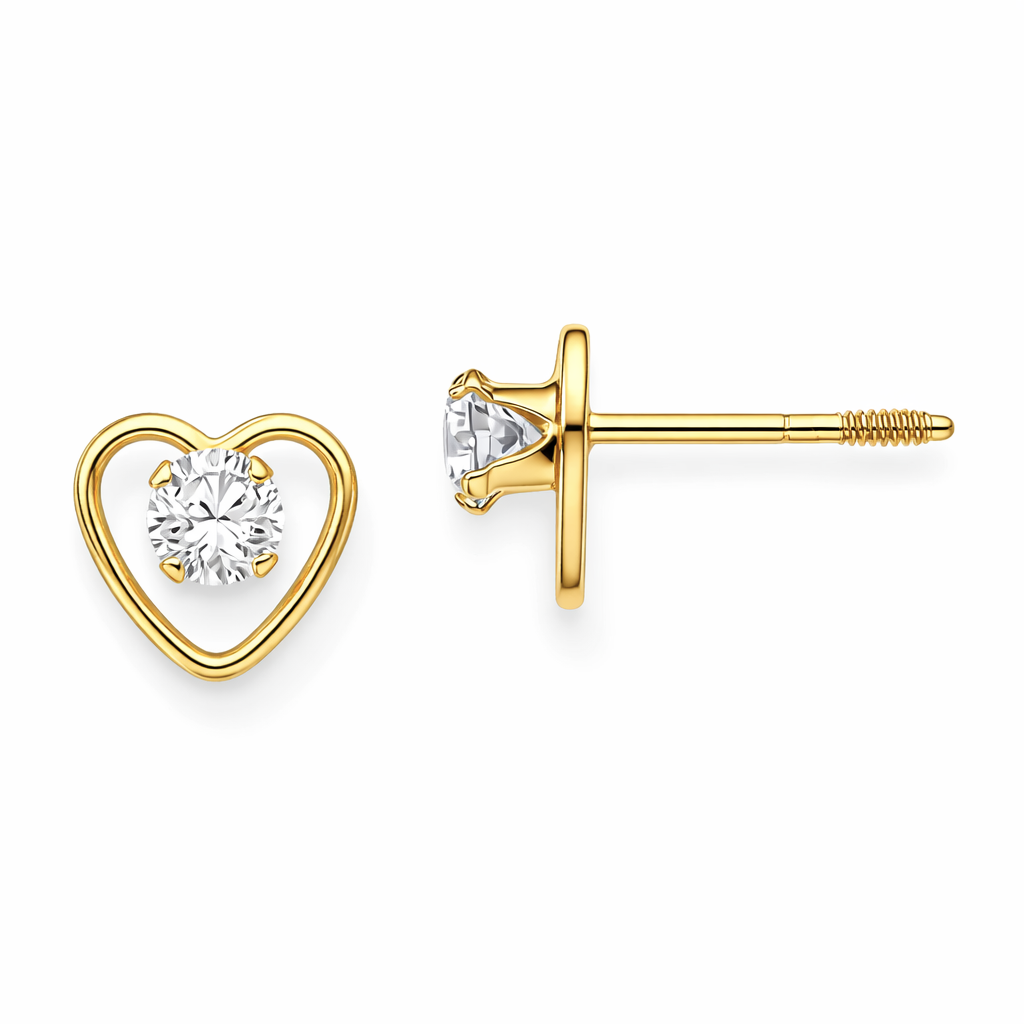 14k Yellow Gold Birthstone Heart Stud Earrings