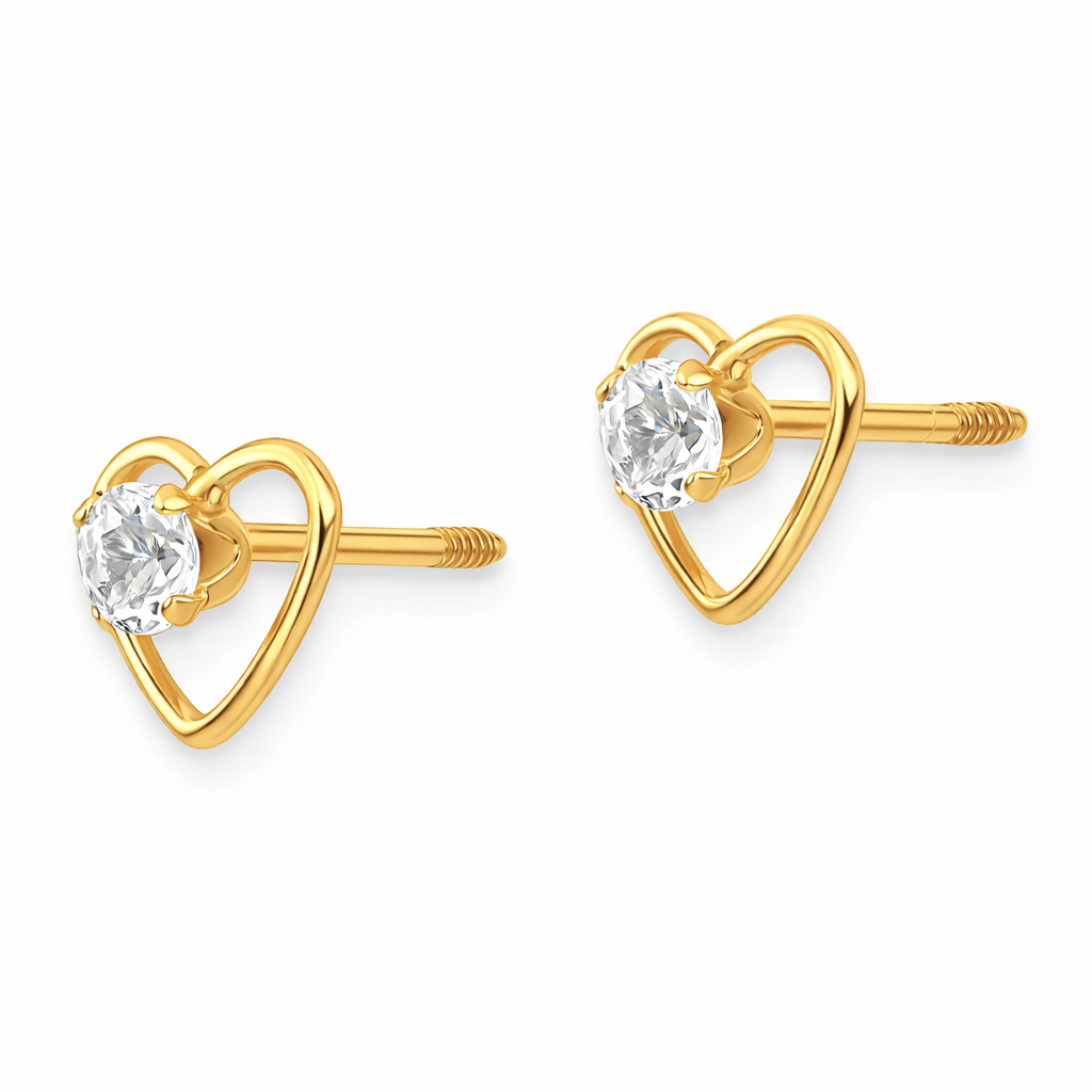 14k Yellow Gold Birthstone Heart Stud Earrings