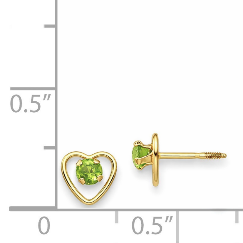 14k Yellow Gold Birthstone Heart Stud Earrings