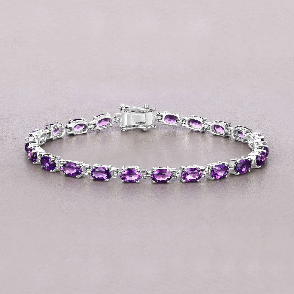 Natural Purple Amethyst Silver Tennis Bracelet Womens