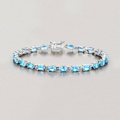 Genuine Swiss Blue Topaz Tennis Bracelet Silver