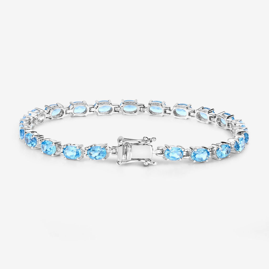Genuine Swiss Blue Topaz Tennis Bracelet Silver