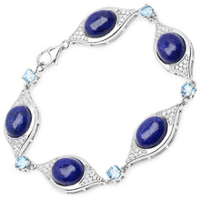 Load image into Gallery viewer, Genuine Swiss Blue Topaz &amp; White Diamond Link Bracelet