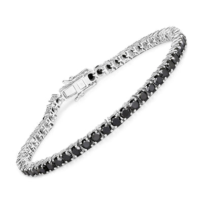 Genuine Black Diamond Silver Tennis Bracelet