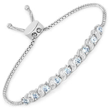 Load image into Gallery viewer, Genuine Aquamarine and White Topaz Bolo Bracelet