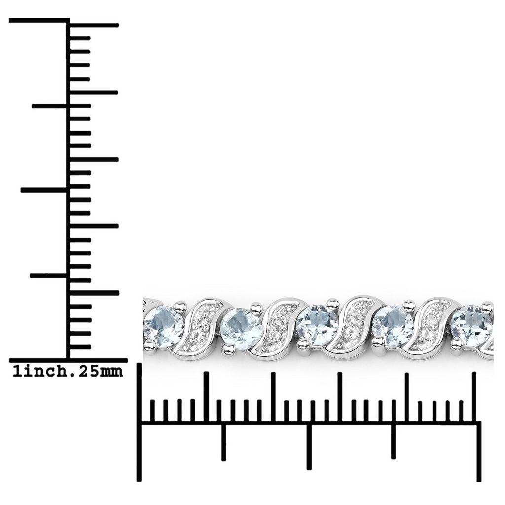 Genuine Aquamarine and White Topaz Bolo Bracelet