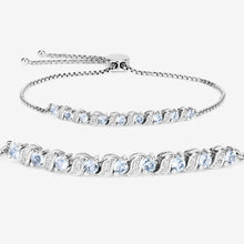 Load image into Gallery viewer, Genuine Aquamarine and White Topaz Bolo Bracelet
