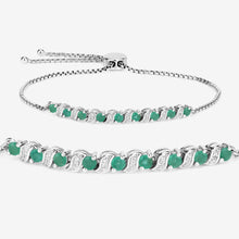 Load image into Gallery viewer, Genuine Emerald and White Topaz Bolo Bracelet