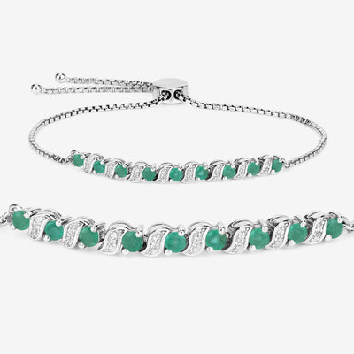 Genuine Emerald and White Topaz Bolo Bracelet