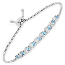 Load image into Gallery viewer, Genuine Swiss Blue Topaz and White Topaz Bolo Bracelet