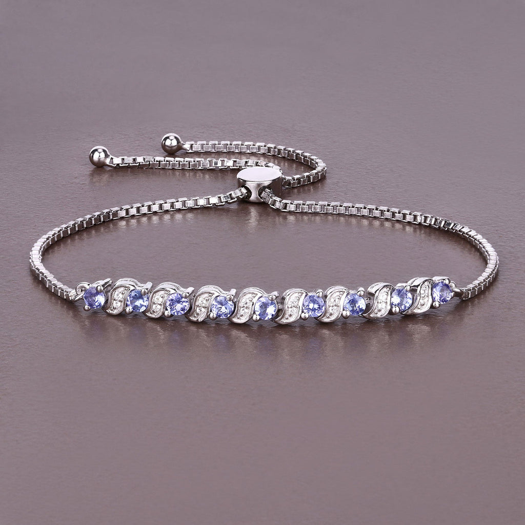 Genuine Tanzanite and White Topaz Bolo Bracelet