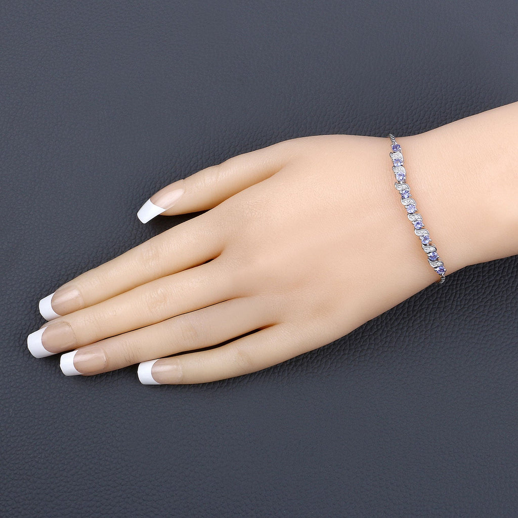Genuine Tanzanite and White Topaz Bolo Bracelet
