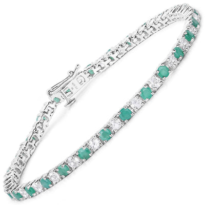 Genuine Emerald and White Topaz Tennis Bracelet