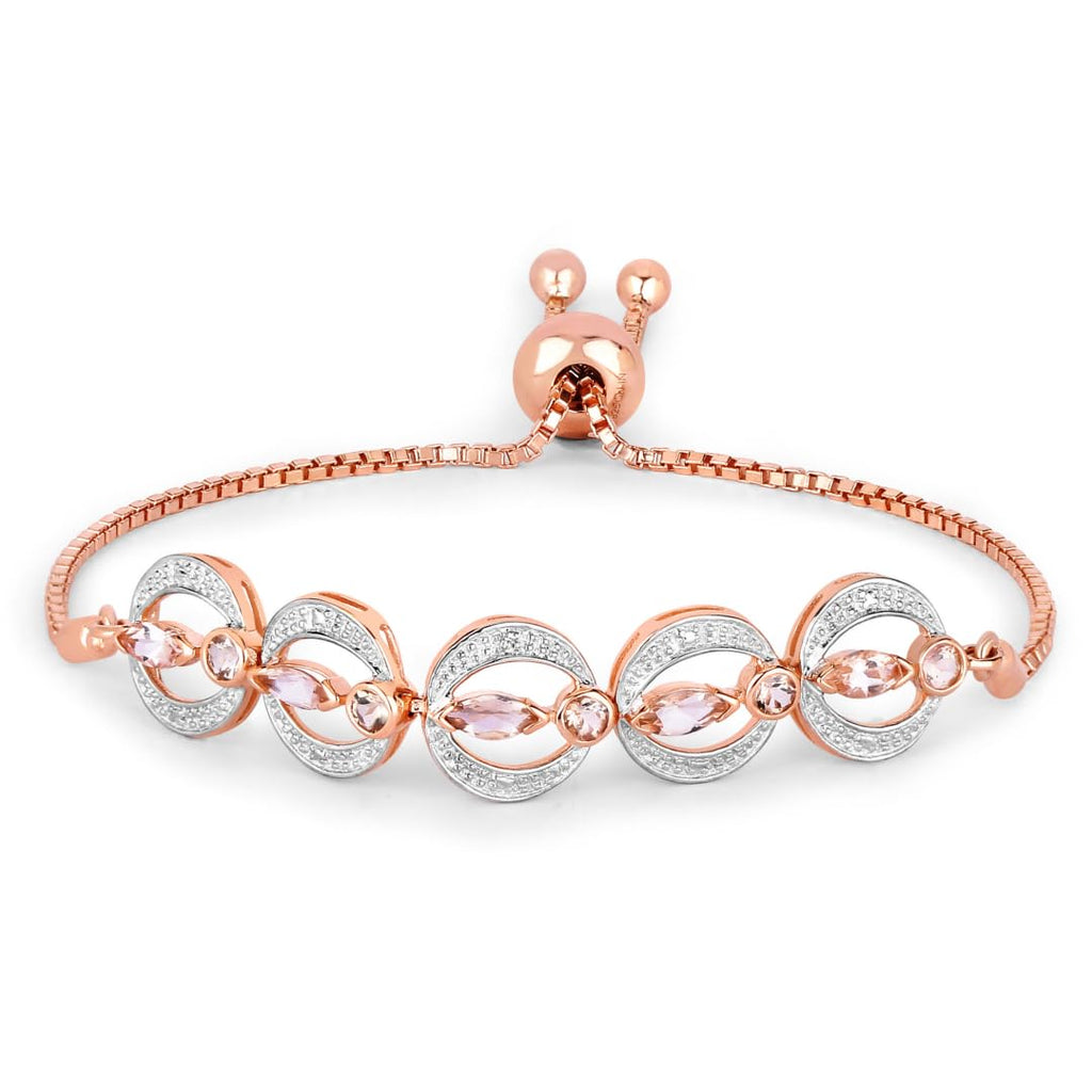 Genuine Morganite and Real Diamond Bolo Bracelet Fine Color Jewels