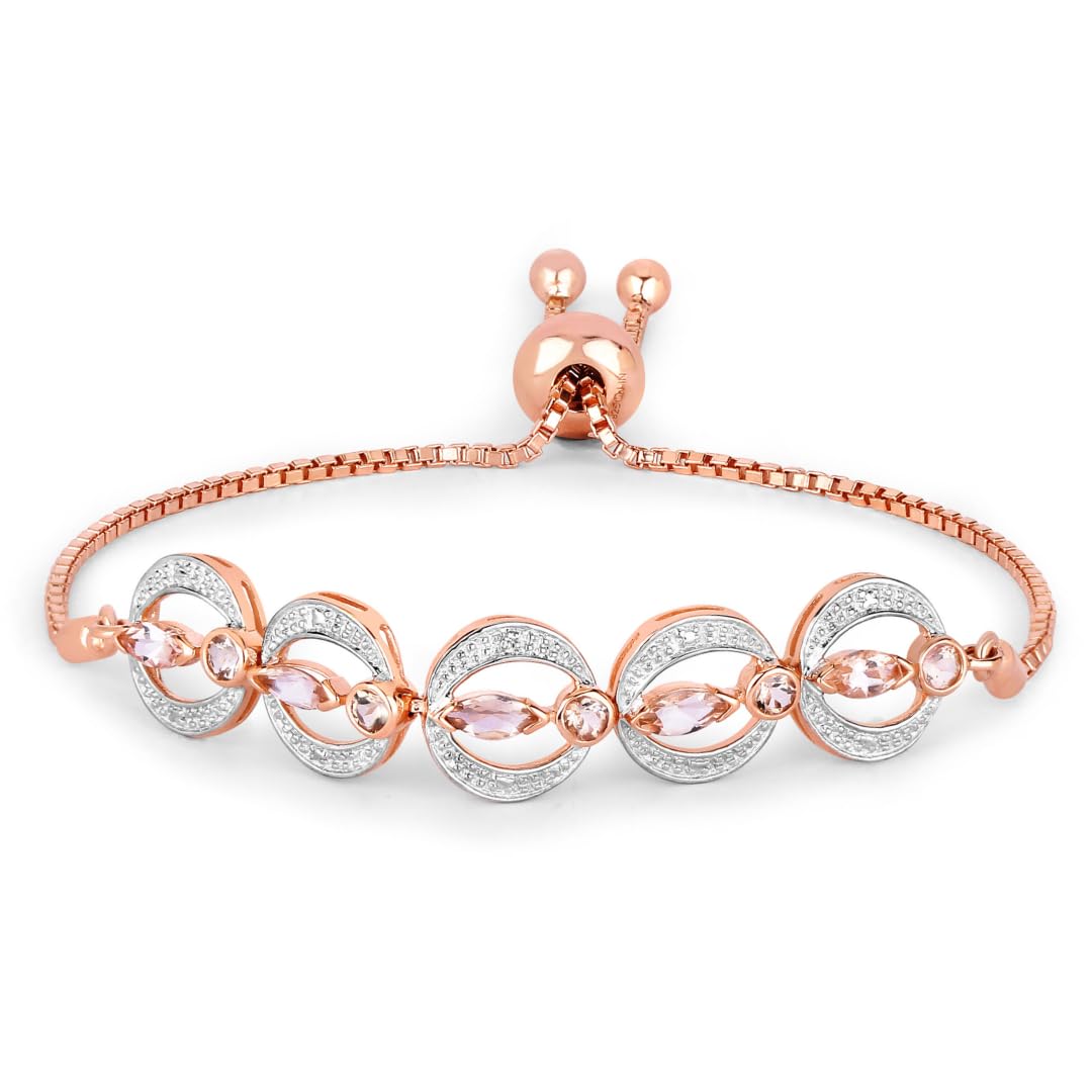 Genuine Morganite and Real Diamond Bolo Bracelet Fine Color Jewels