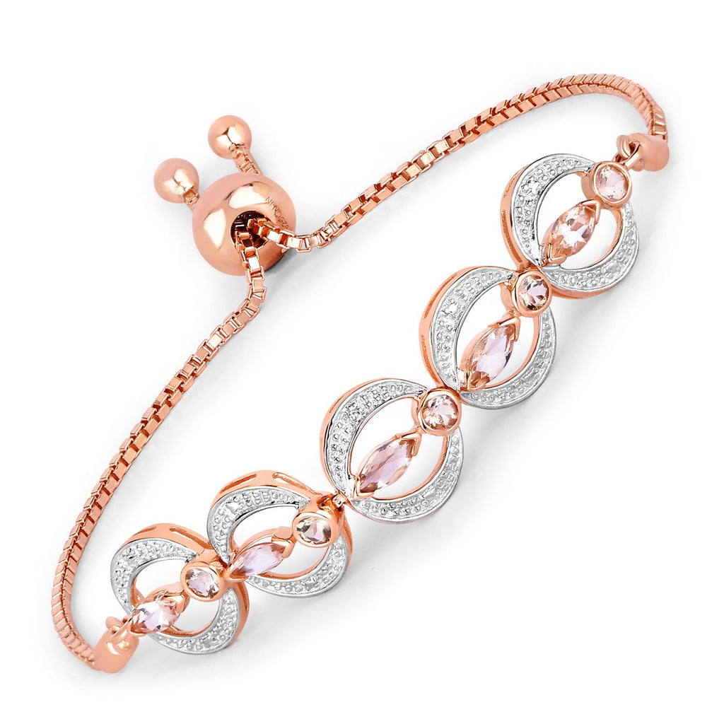 Genuine Morganite and Real Diamond Bolo Bracelet Fine Color Jewels