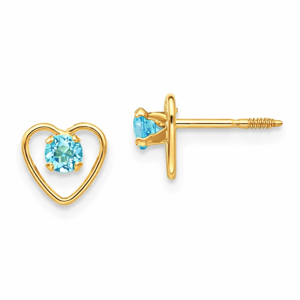 14k Yellow Gold Birthstone Heart Stud Earrings