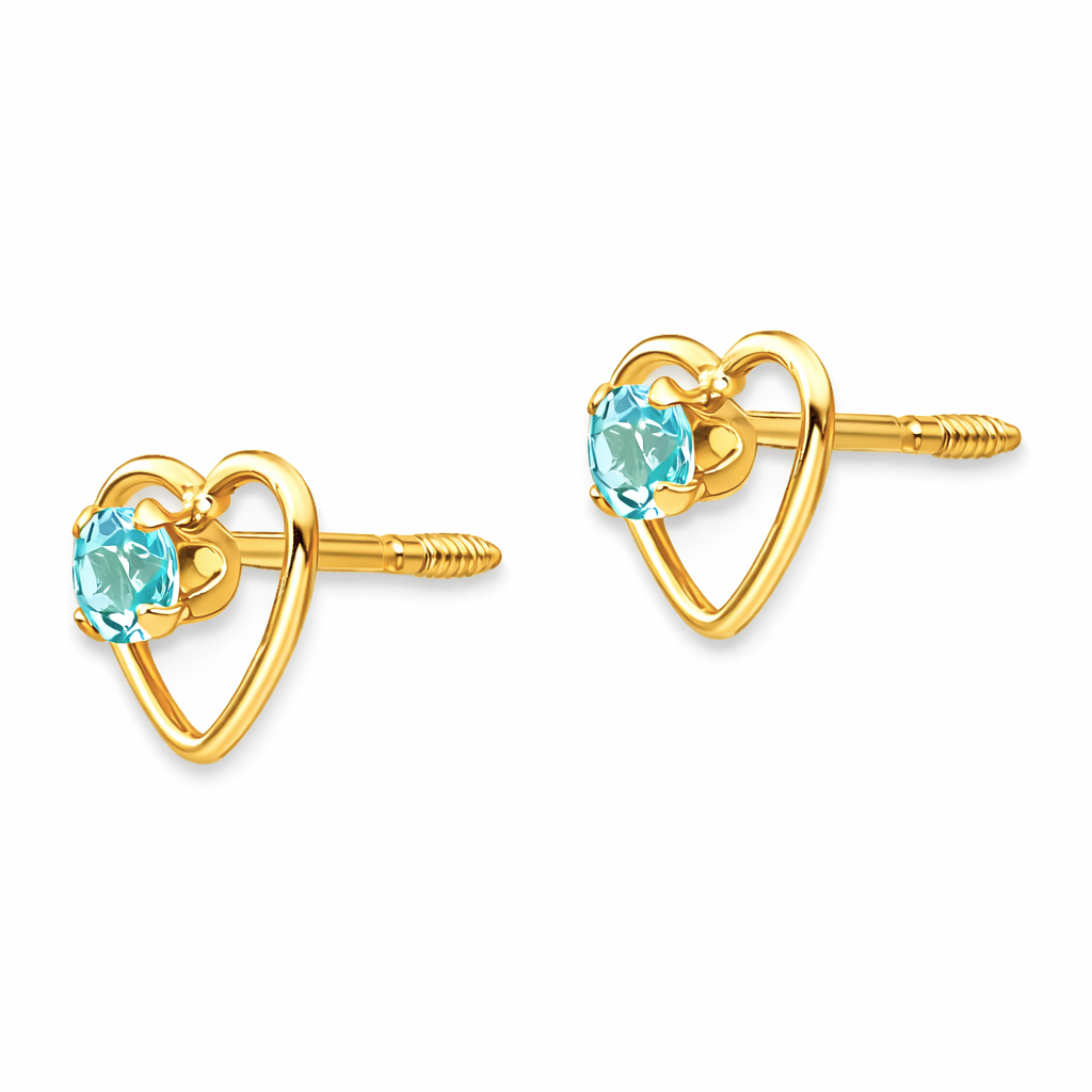 14k Yellow Gold Birthstone Heart Stud Earrings