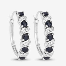 Load image into Gallery viewer, Genuine Blue Sapphire Hoop Earrings