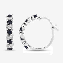 Load image into Gallery viewer, Genuine Blue Sapphire Hoop Earrings