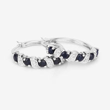 Load image into Gallery viewer, Genuine Blue Sapphire Hoop Earrings