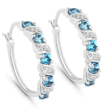 Load image into Gallery viewer, Genuine London Blue Topaz Hoop Earrings
