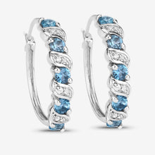 Load image into Gallery viewer, Genuine London Blue Topaz Hoop Earrings