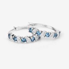 Load image into Gallery viewer, Genuine London Blue Topaz Hoop Earrings