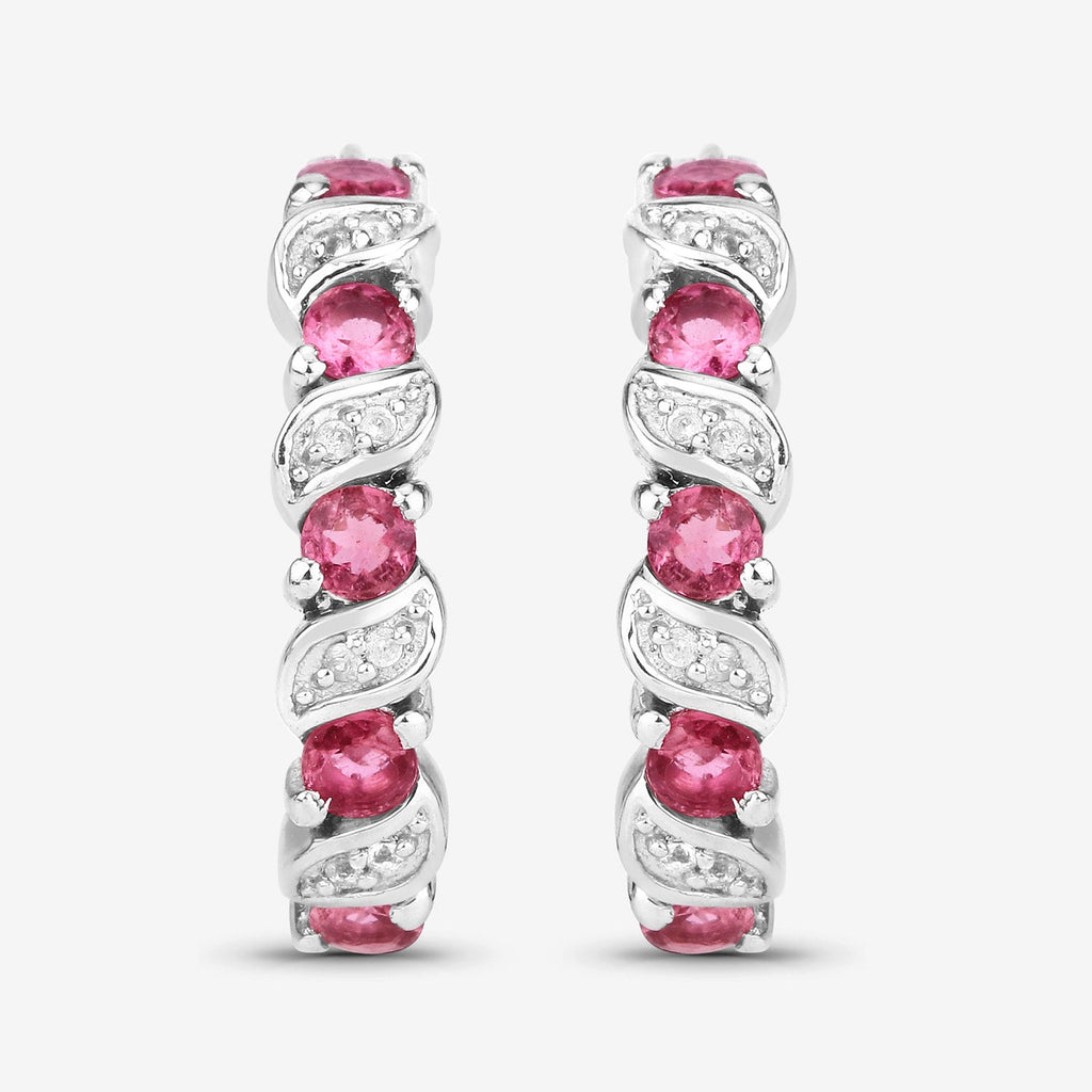 Genuine Pink Tourmaline Hoop Earrings