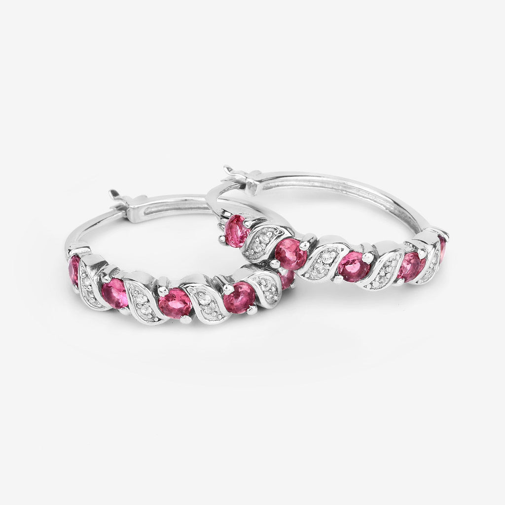 Genuine Pink Tourmaline Hoop Earrings