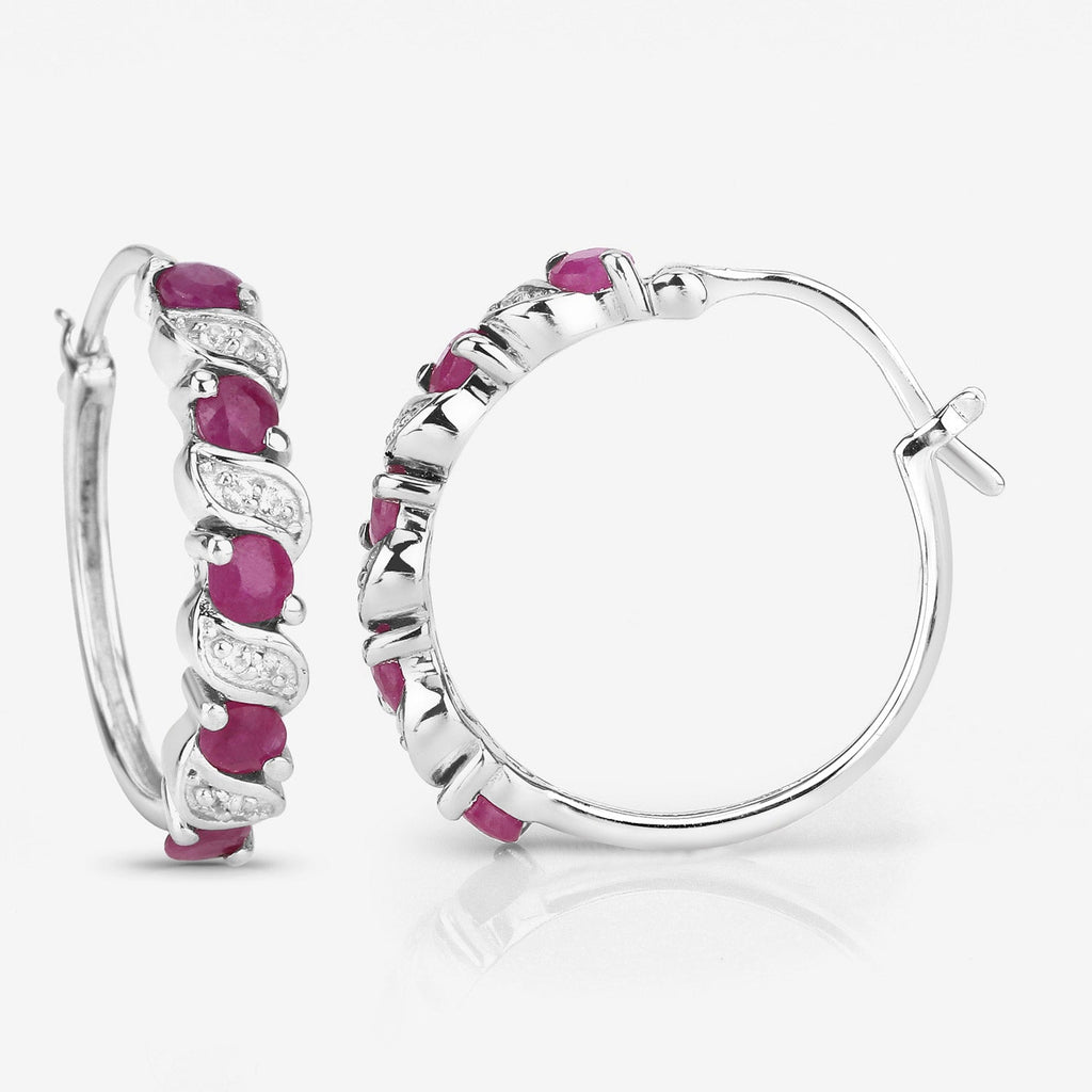 Genuine Pink Ruby Hoop Earrings