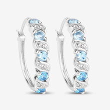 Load image into Gallery viewer, Genuine Swiss Blue Topaz Hoop Earrings