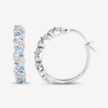 Load image into Gallery viewer, Genuine Swiss Blue Topaz Hoop Earrings