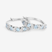 Load image into Gallery viewer, Genuine Swiss Blue Topaz Hoop Earrings